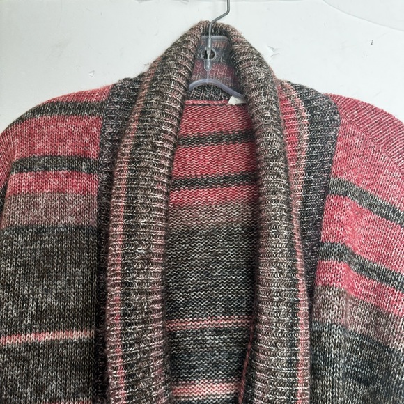 ESPRIT Open Front Stripe Cardigan Sweater Shawl Collar Pockets Cotton Soft Cozy - Picture 5 of 16